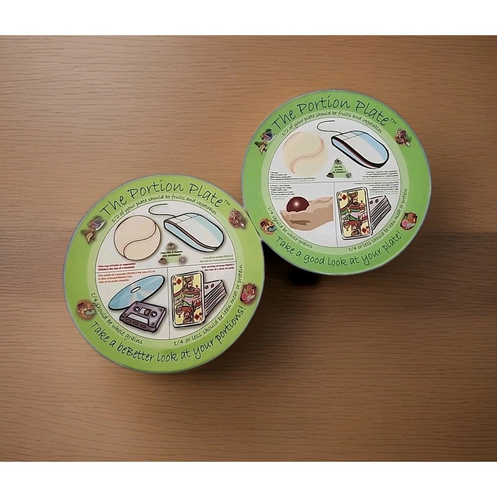 Vintage Lot 2 The Portion Plate Melamine 9.5" Retro Graphics & Color Eat Healthy